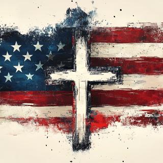 cross superimposed on American flag