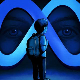 young student being watched by corporate Meta