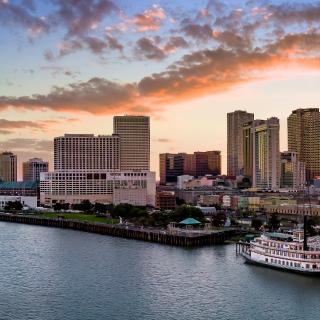 New Orleans skyline at sunset
